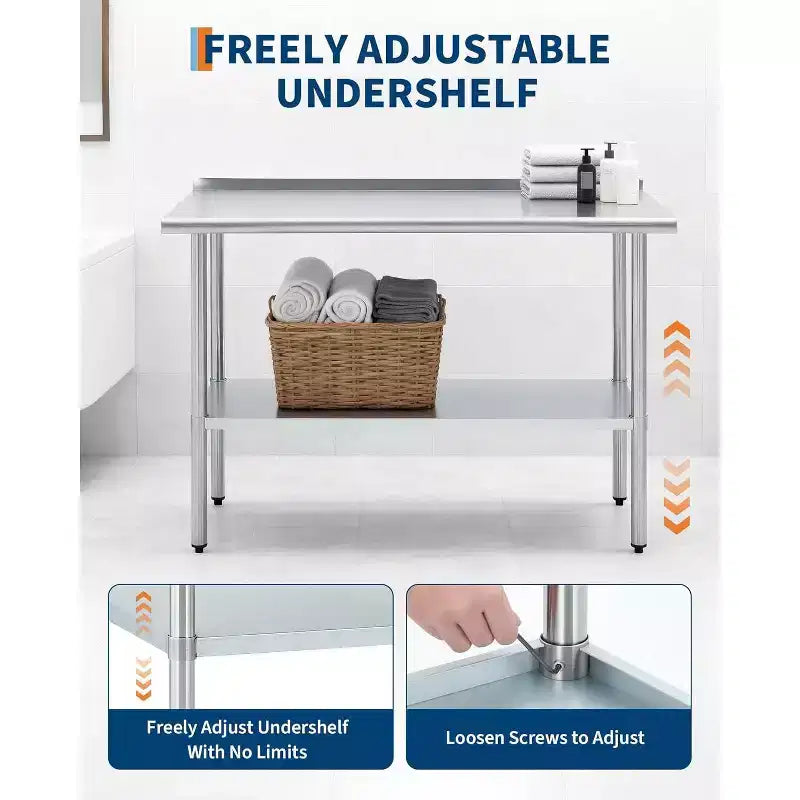 Tavolo da preparazione in acciaio inossidabile con ripiano inferiore, 24 x 48 pollici
