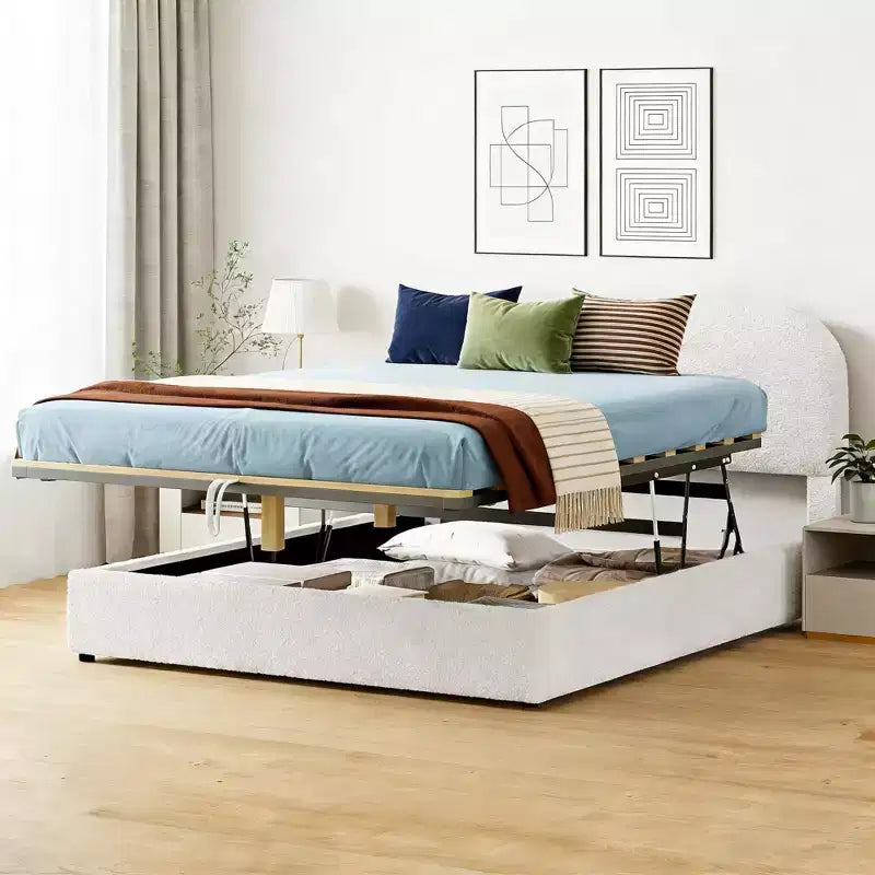 Letto contenitore imbottito matrimoniale, bianco