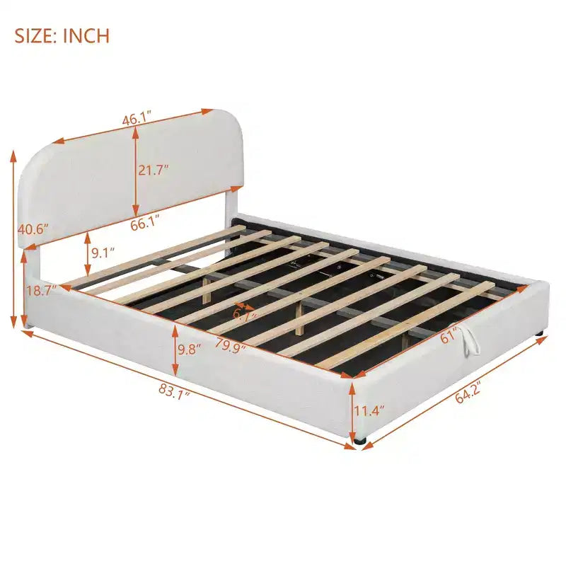 Letto contenitore imbottito matrimoniale, bianco