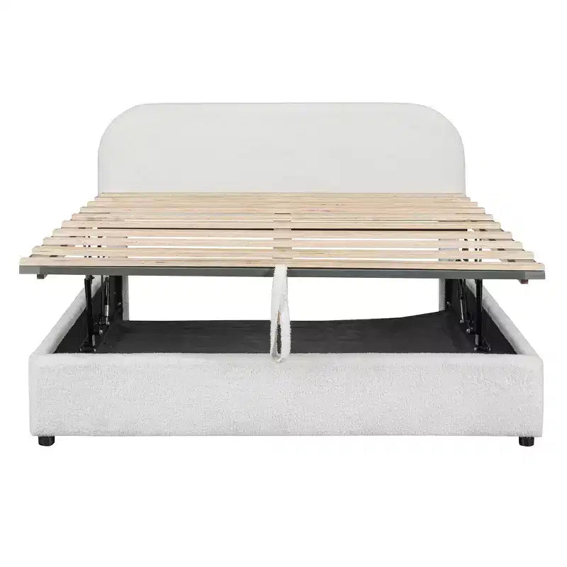 Letto contenitore imbottito matrimoniale, bianco