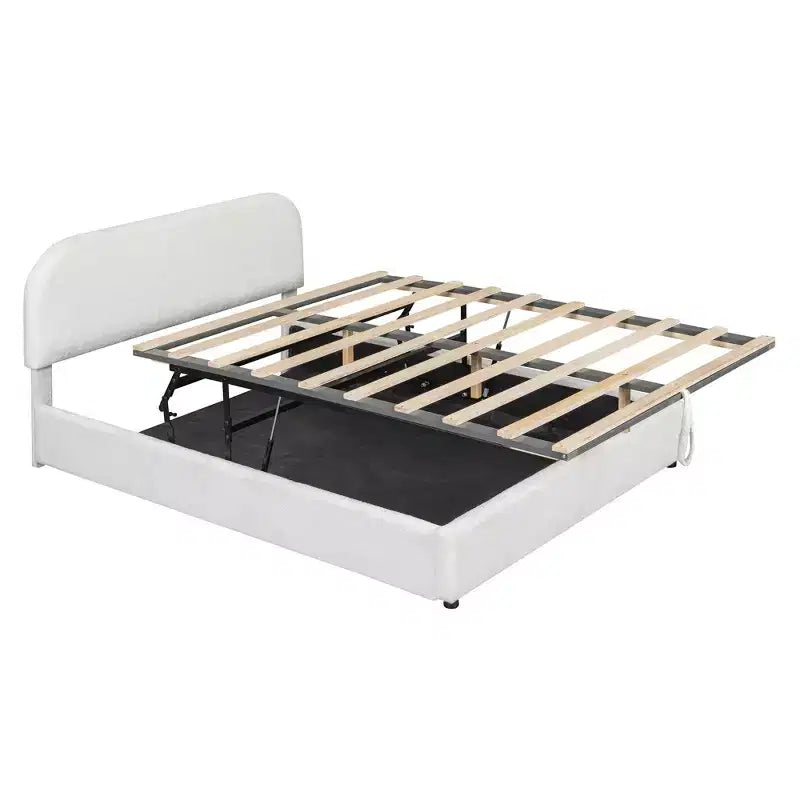 Letto contenitore imbottito matrimoniale, bianco