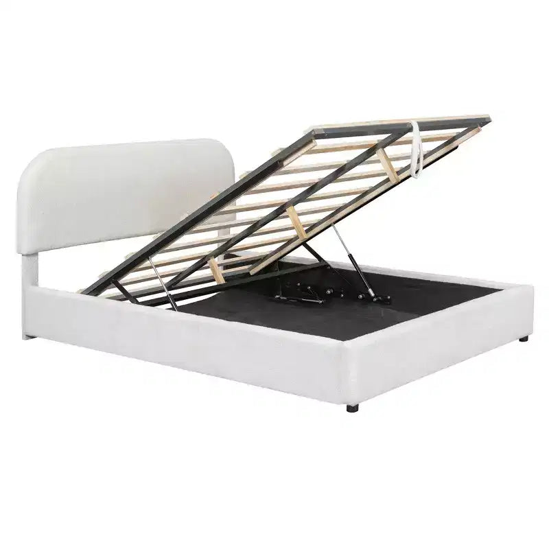 Letto contenitore imbottito matrimoniale, bianco