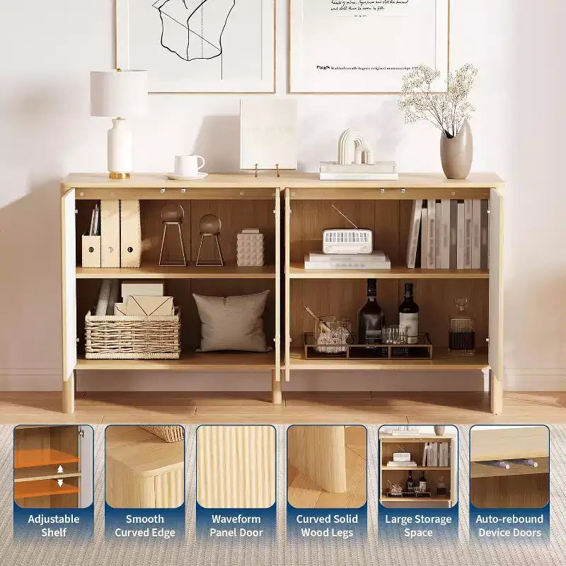 Credenza con scanalature da 58 pollici con ripiani regolabili