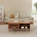 Bestier Modern Coffee Table with Storage, 44 Center Table with Fluted Sliding Doors and Dual Side Storage Shelves, Solid Wood Legs for Living Room