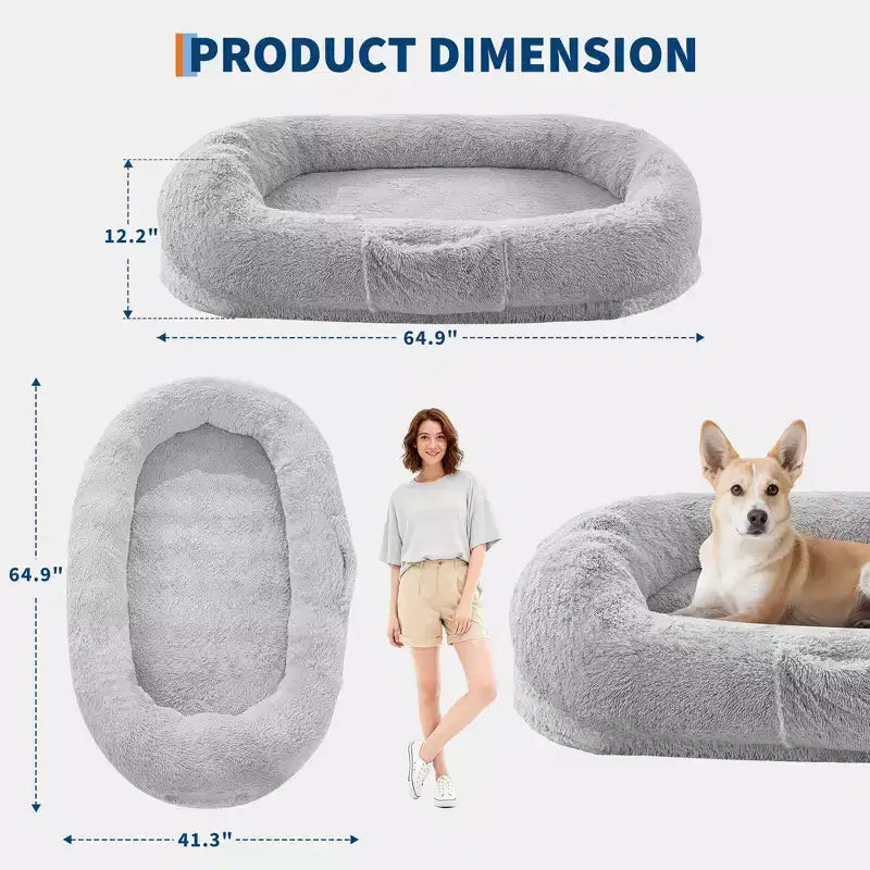 Letto da pavimento gigante con rivestimento in pelliccia sintetica – 165 x 104 x 30 cm