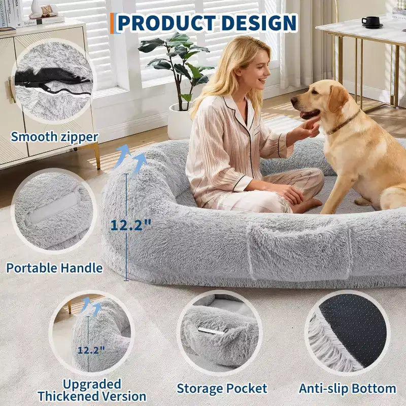 Letto da pavimento gigante con rivestimento in pelliccia sintetica – 165 x 104 x 30 cm