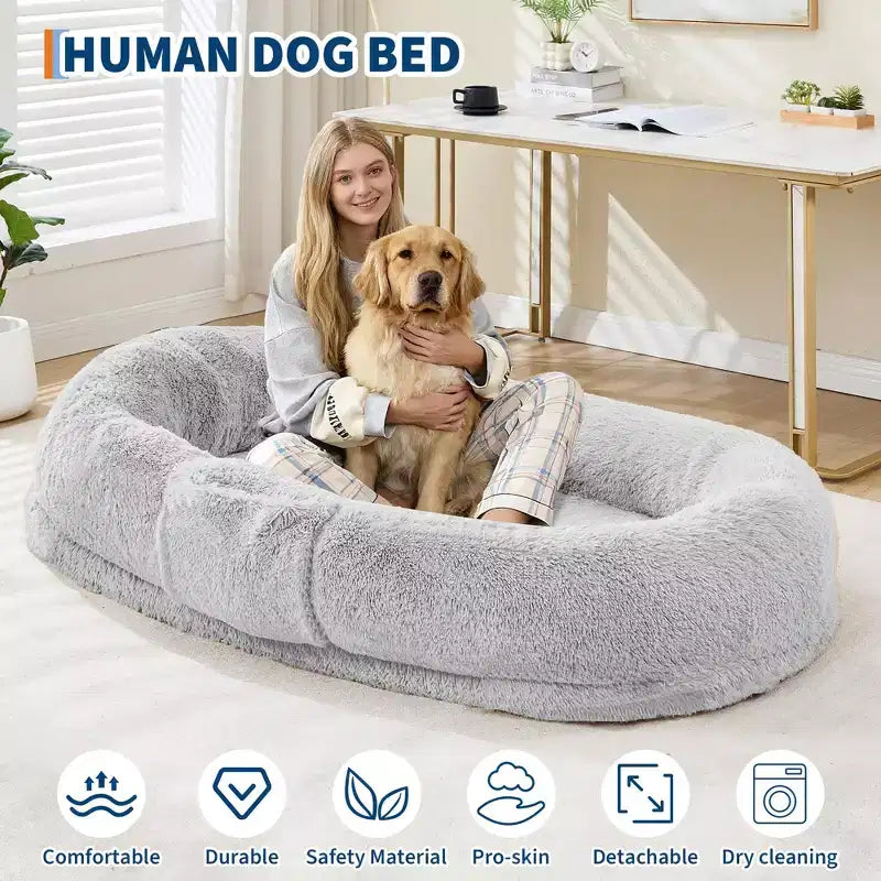 Letto da pavimento gigante con rivestimento in pelliccia sintetica – 165 x 104 x 30 cm