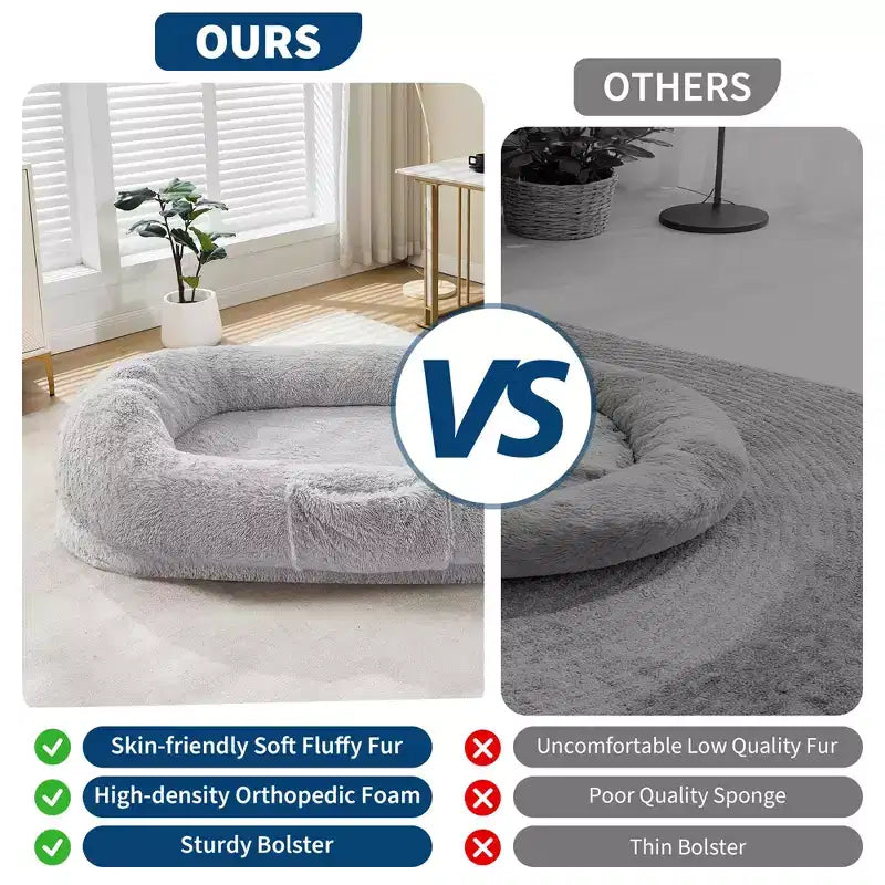 Letto da pavimento gigante con rivestimento in pelliccia sintetica – 165 x 104 x 30 cm