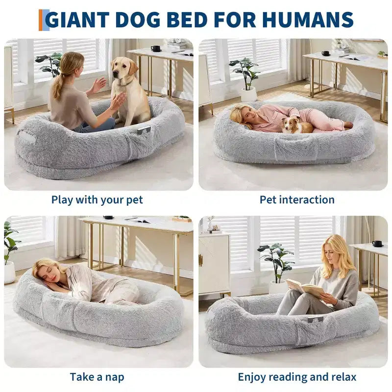 Letto da pavimento gigante con rivestimento in pelliccia sintetica – 165 x 104 x 30 cm