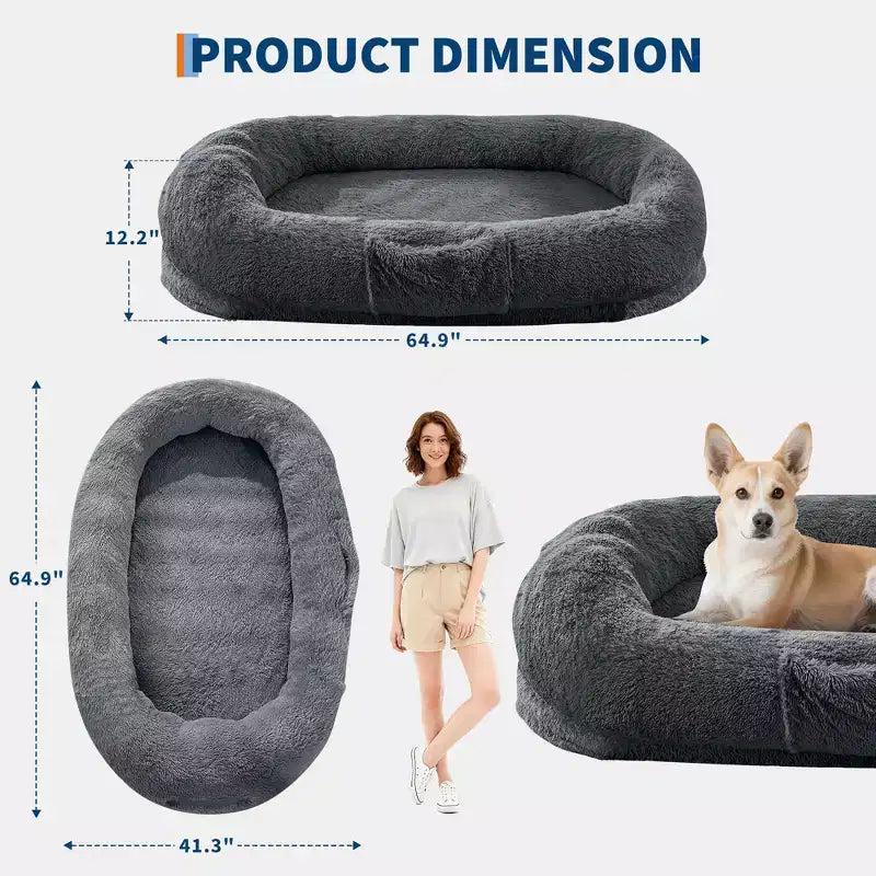 Letto da pavimento gigante con rivestimento in pelliccia sintetica – 165 x 104 x 30 cm