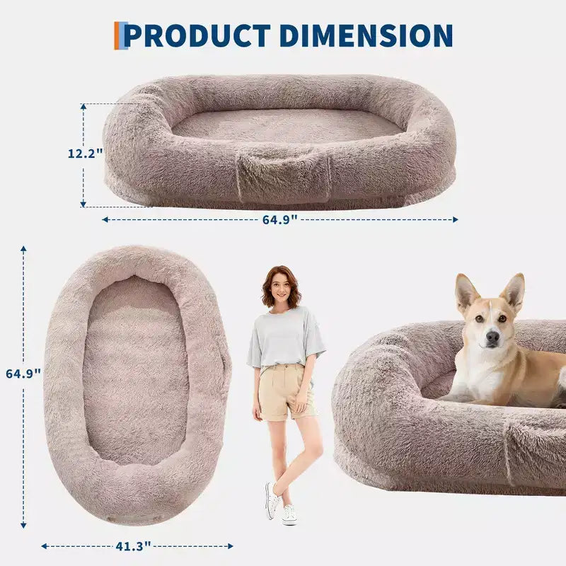 Letto da pavimento gigante con rivestimento in pelliccia sintetica – 165 x 104 x 30 cm