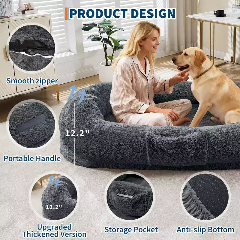 Letto da pavimento gigante con rivestimento in pelliccia sintetica – 165 x 104 x 30 cm