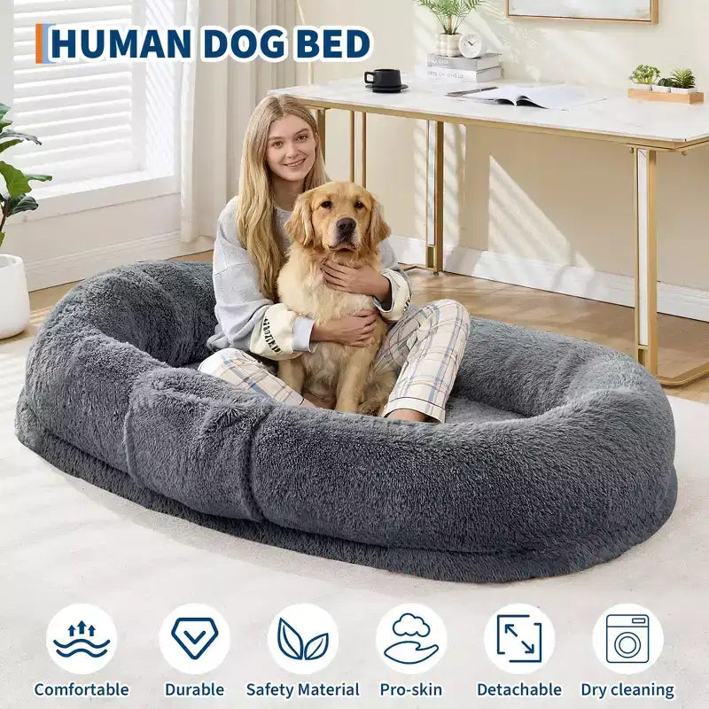 Letto da pavimento gigante con rivestimento in pelliccia sintetica – 165 x 104 x 30 cm