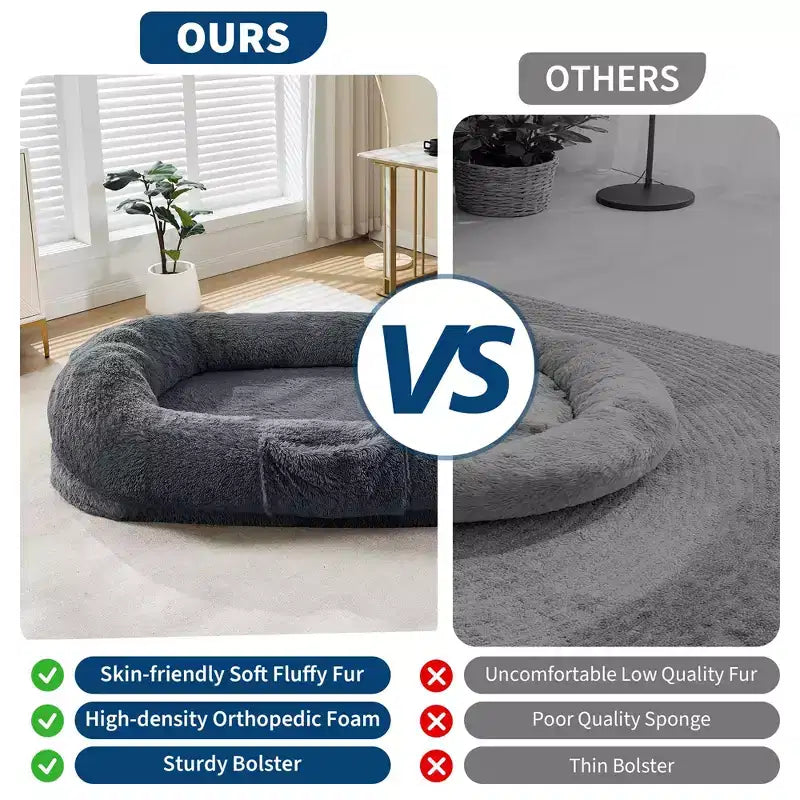 Letto da pavimento gigante con rivestimento in pelliccia sintetica – 165 x 104 x 30 cm