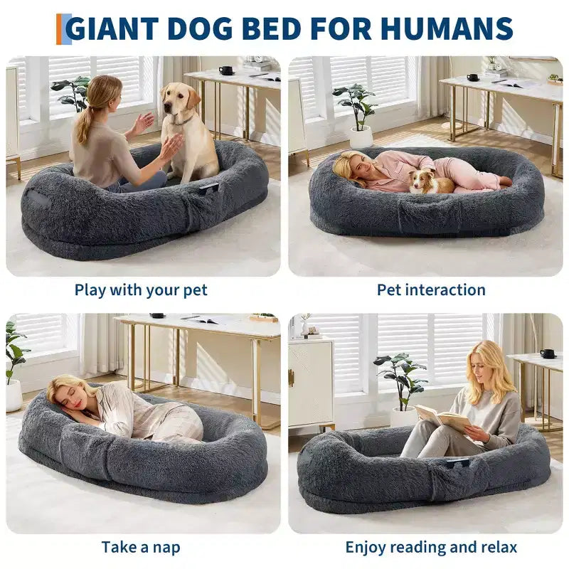 Letto da pavimento gigante con rivestimento in pelliccia sintetica – 165 x 104 x 30 cm