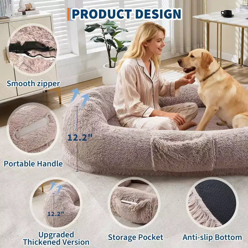 Letto da pavimento gigante con rivestimento in pelliccia sintetica – 165 x 104 x 30 cm