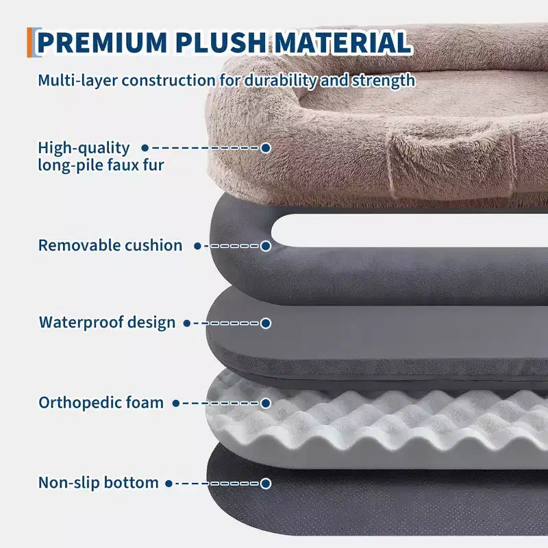 Letto da pavimento gigante con rivestimento in pelliccia sintetica – 165 x 104 x 30 cm