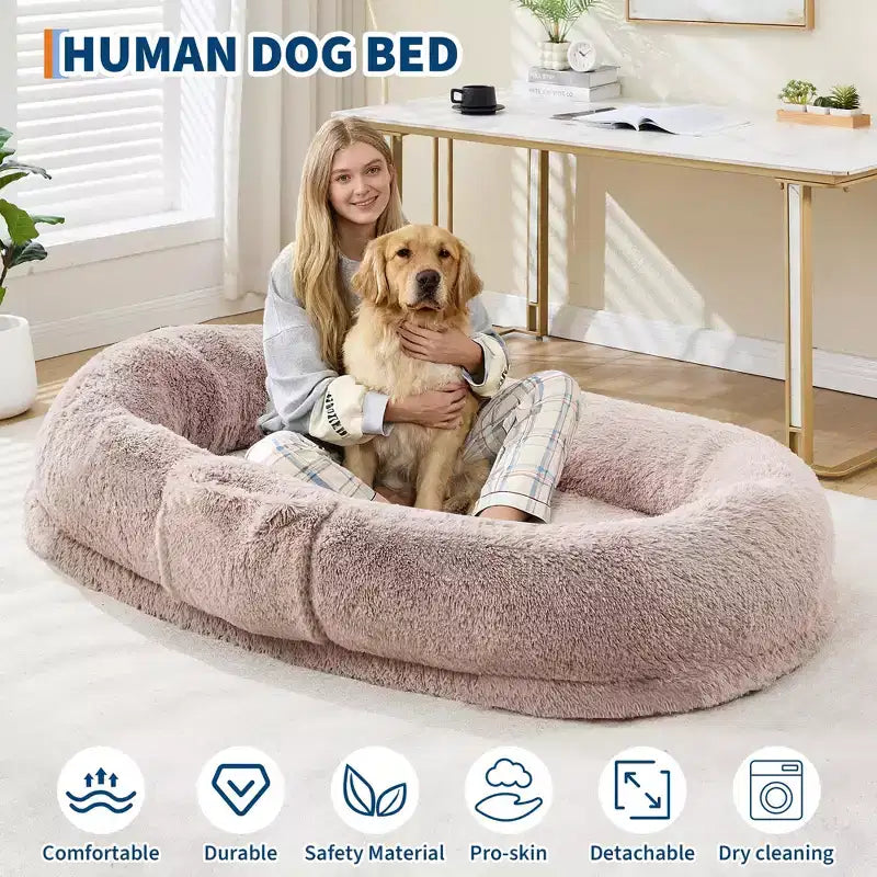Letto da pavimento gigante con rivestimento in pelliccia sintetica – 165 x 104 x 30 cm