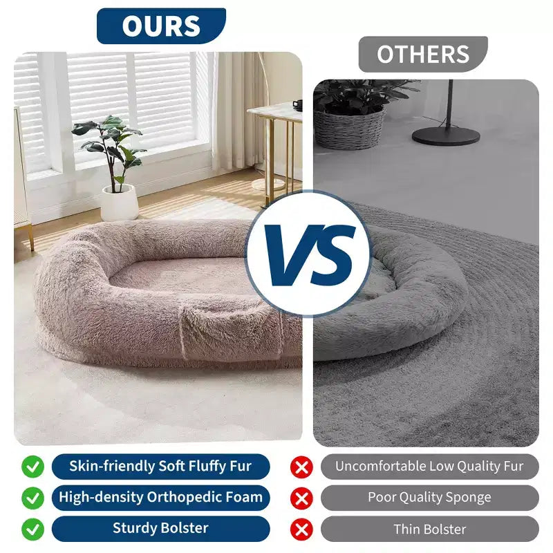 Letto da pavimento gigante con rivestimento in pelliccia sintetica – 165 x 104 x 30 cm