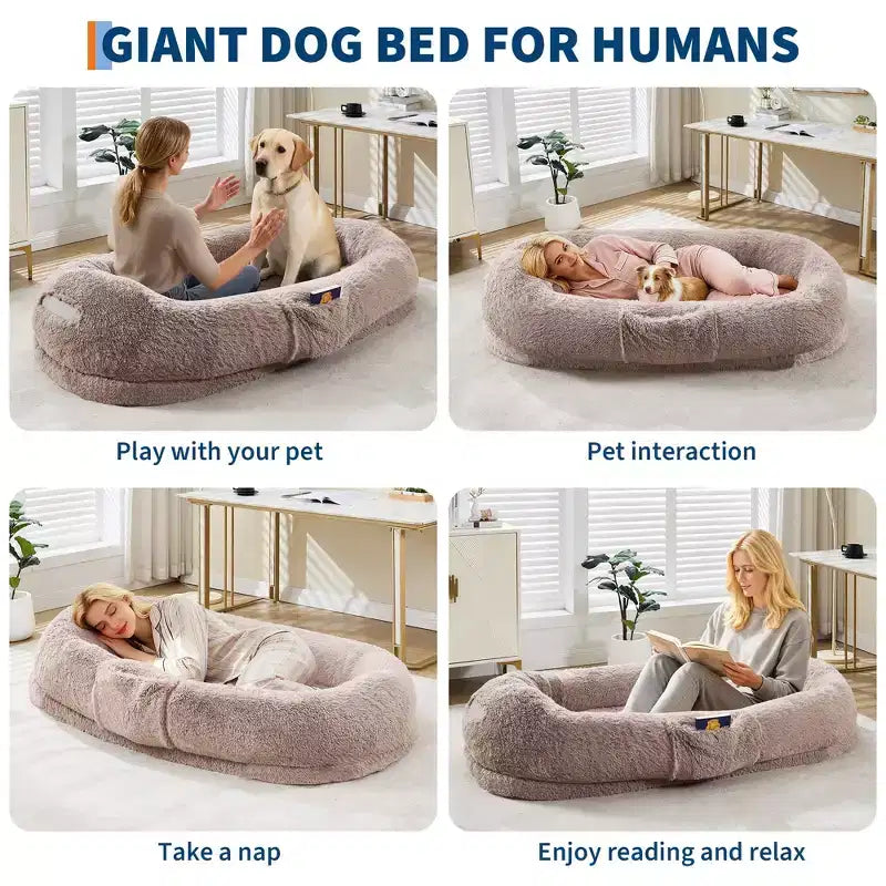 Letto da pavimento gigante con rivestimento in pelliccia sintetica – 165 x 104 x 30 cm